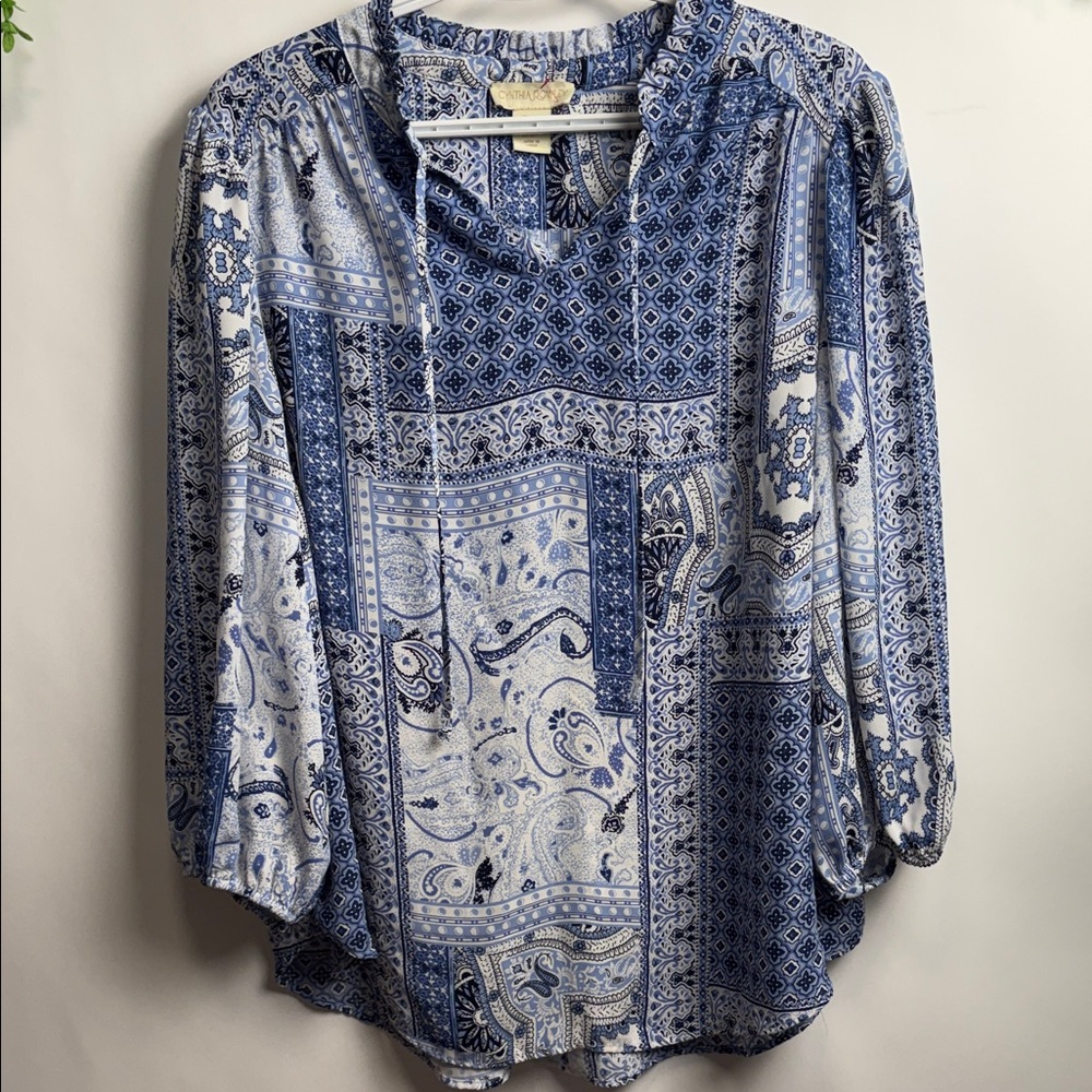Cynthia Rowley Navy and White Paisley Blouse